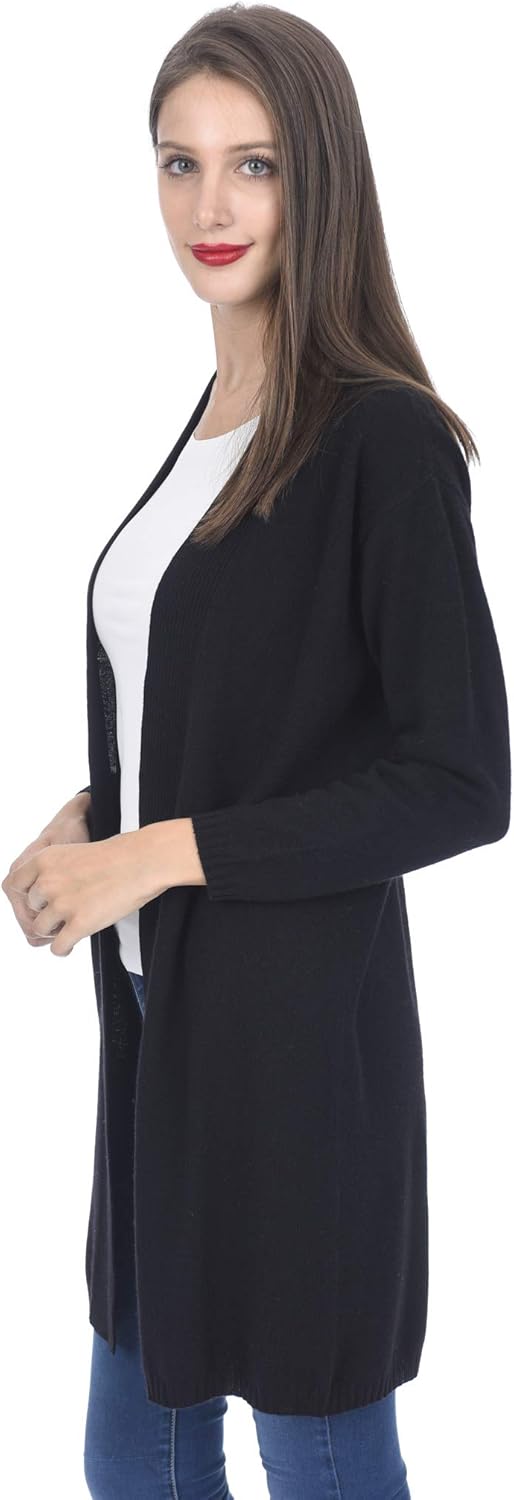 State Cashmere Women's 100% Cashmere Open Front Long Cardigan Oversized Sweater with Straight Hem - Image 2
