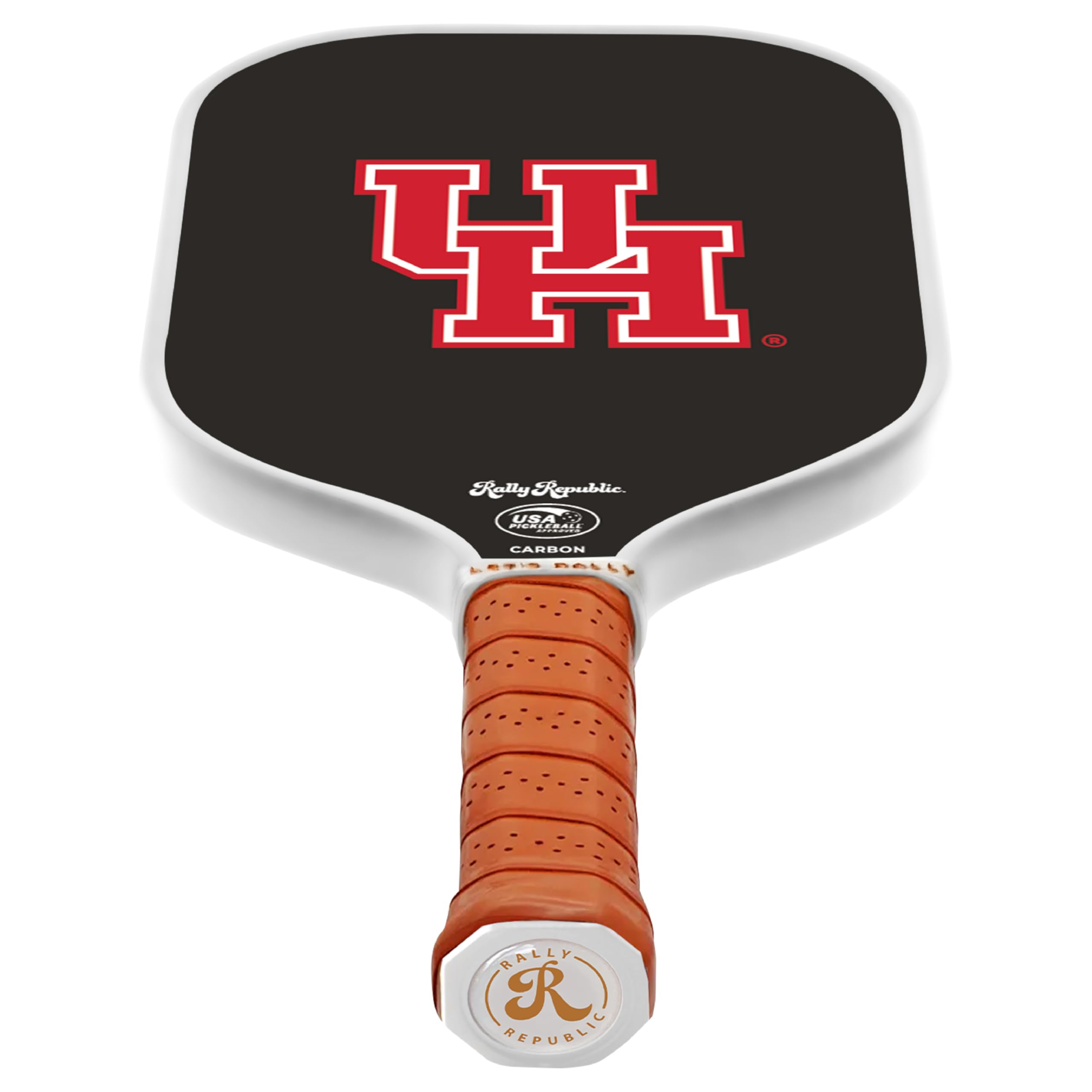 Rally Republic Officially Licensed Collegiate Pickleball Paddle - USA Pickleball Association Approved Racket - Lightweight Honeycomb Core, Carbon Fiber Exterior, Premium Leather Grip for Comfort