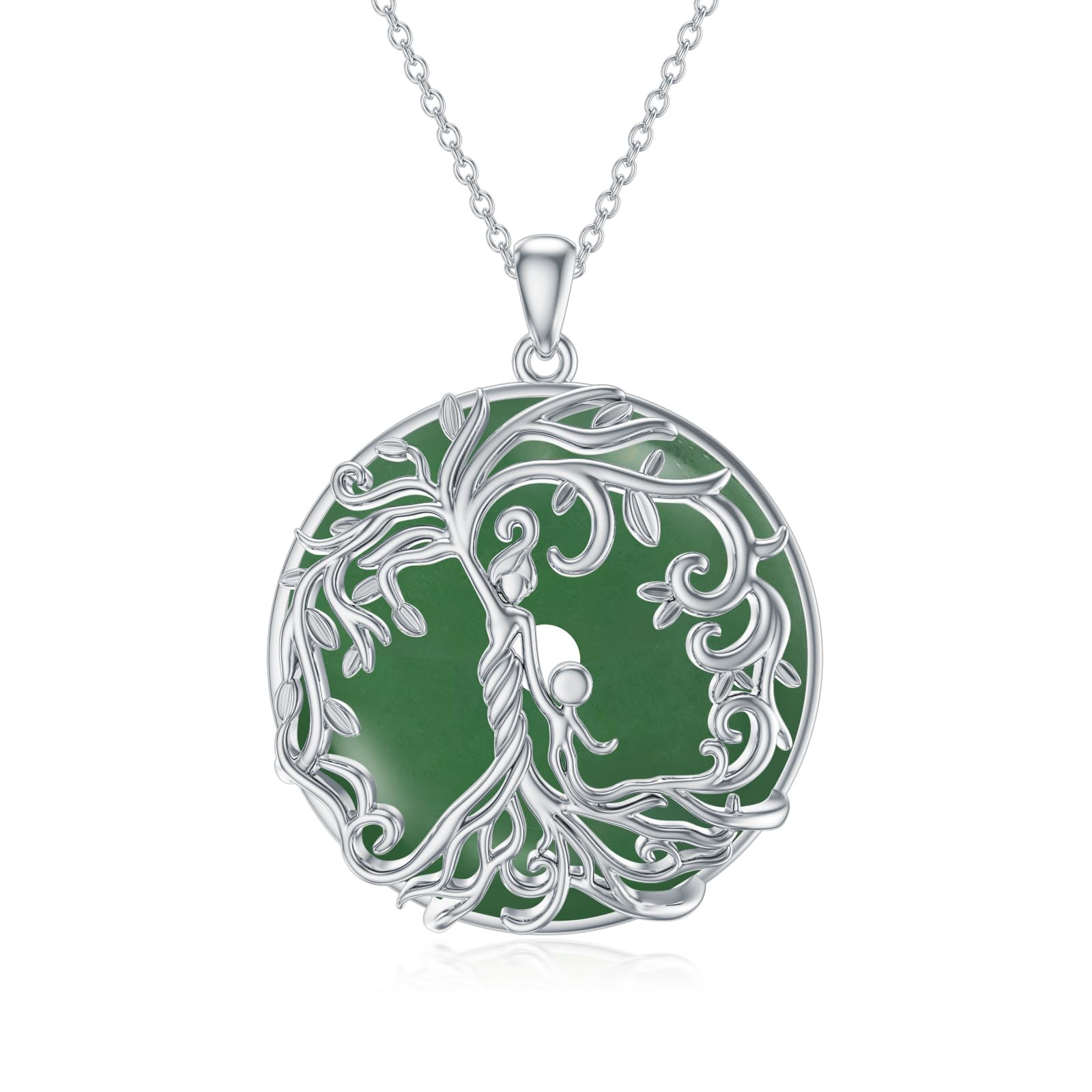 HPQQ Jade Tree of Life Necklace 14k Gold Plated Sterling Silver Round Jade Good Fortune Jewelry for Women Mom Sister Birthday Mothers Day Gifts