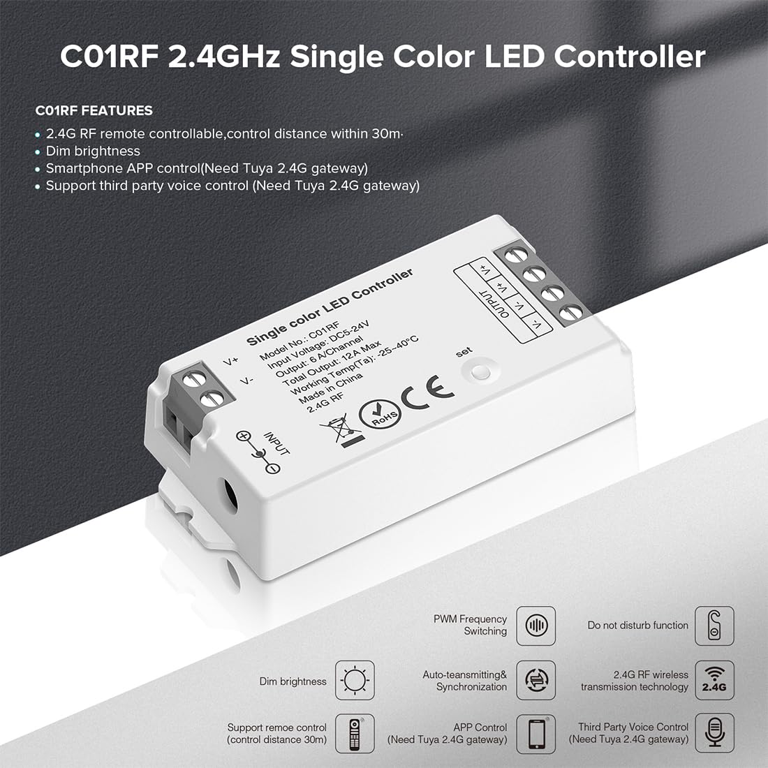 SEZO Kit controller LED 2.4G RF monocolore C01RF controller e RC01RFB 4 zone telecomando wireless controllo gruppo luminosità regolabile per FCOB 3528 striscia LED monocolore