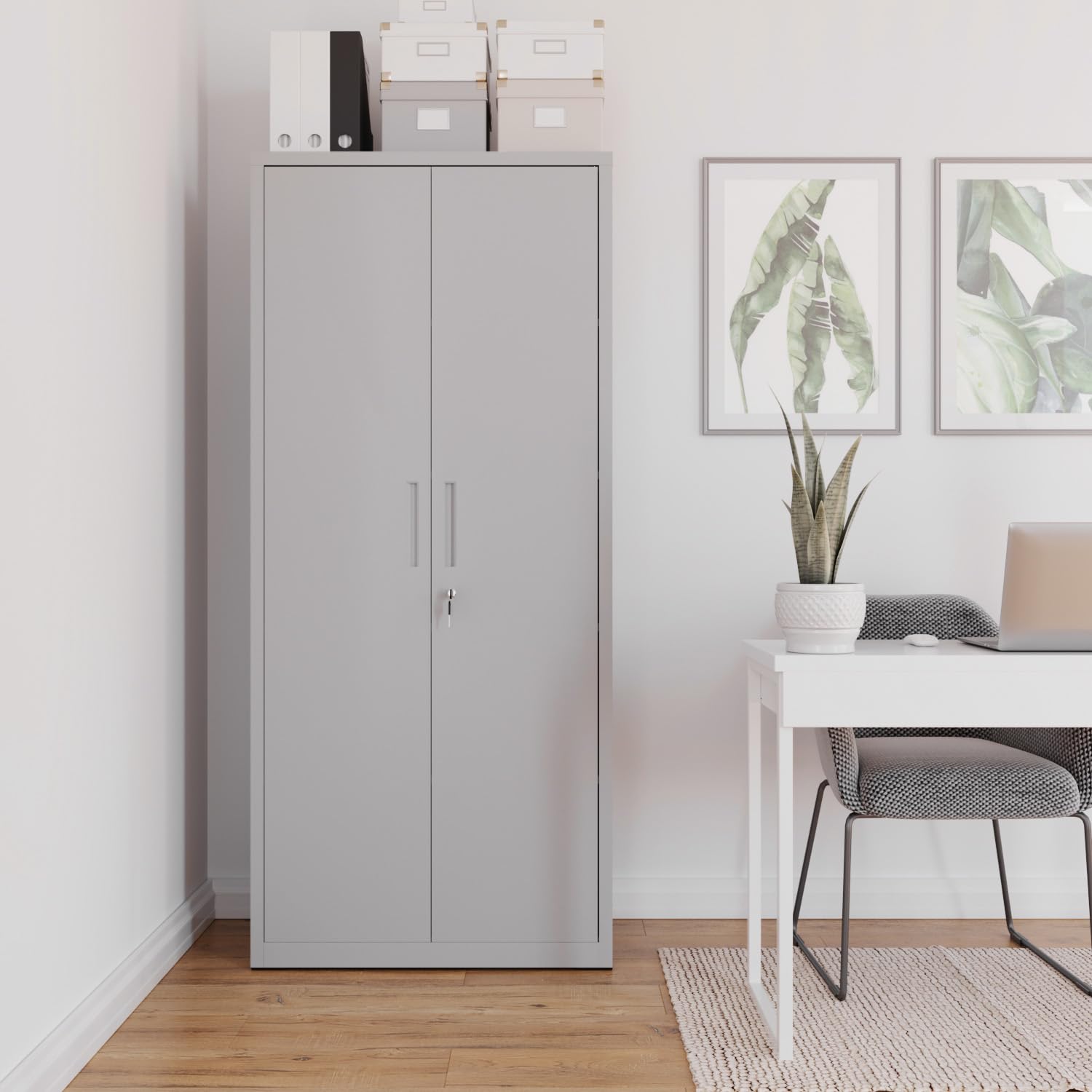 Armadio Armadietto In Metallo Multiuso A Doppia Anta Con 5 Ripiani Regolabili E Chiusura Con Doppia Chiave Mobiletto Per Documenti Strumenti Ufficio Garage Studio 180 x 80 x 40 Cm Grigio Chiaro