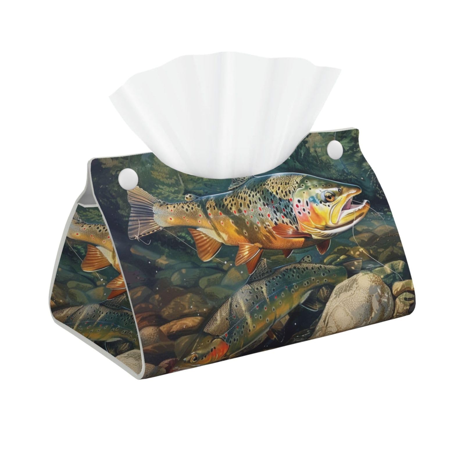 Brook Trout Fly Fishing Print Tissue Box Cover Foldable Tissue Storage Box Leather Tissue Cube Box Holder for Living Room Bedroom Office Car Home Decor