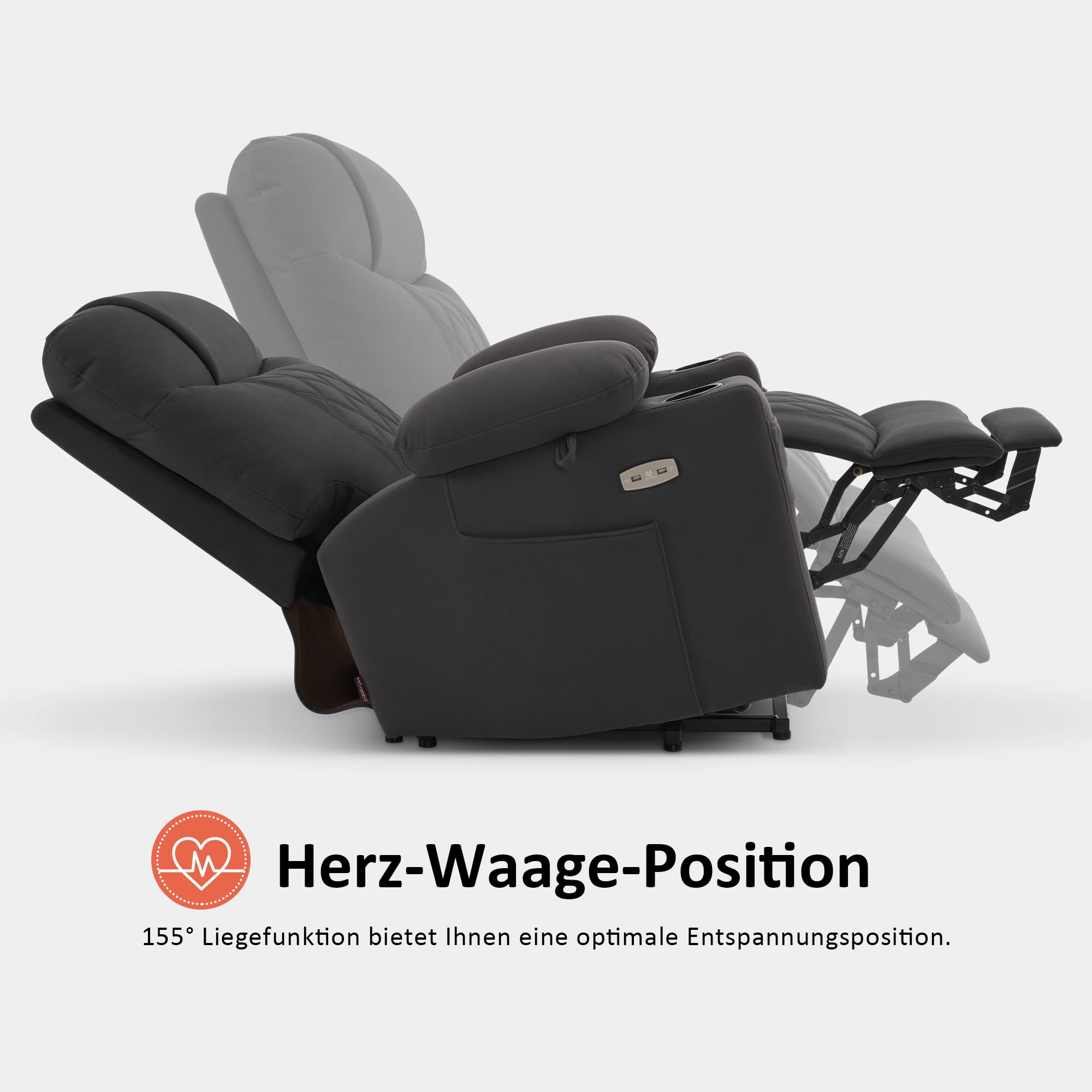 M MCombo Sillón eléctrico con ayuda para levantarse con 2 motores, respaldo y reposapiés ajustables por separado, sillón relax con función reclinable eléctrica 7501 (tejido de microfibra, gris oscuro)