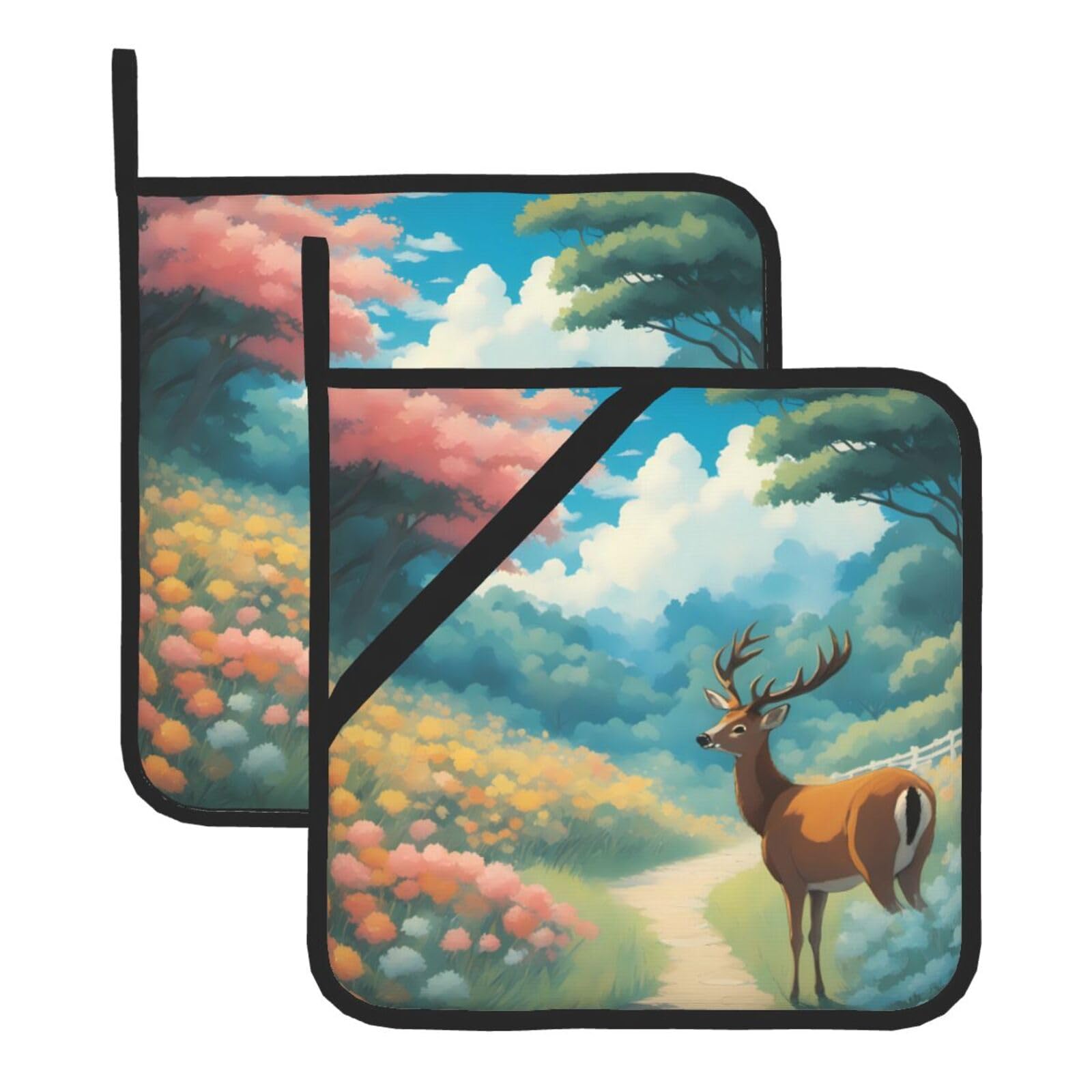 cartoon deer Square Heat Resistant Trivet Set Thick and Durable for Baking Barbecue Cookware Oven