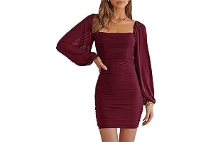 Long Sleeve Square Neck Mesh Floral Bodycon Mini Dress