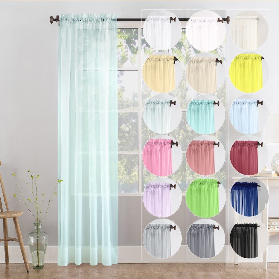 Megachest single panel slot top sheer voile curtain(Mint, 56" wideX63 drop 1 Panel)