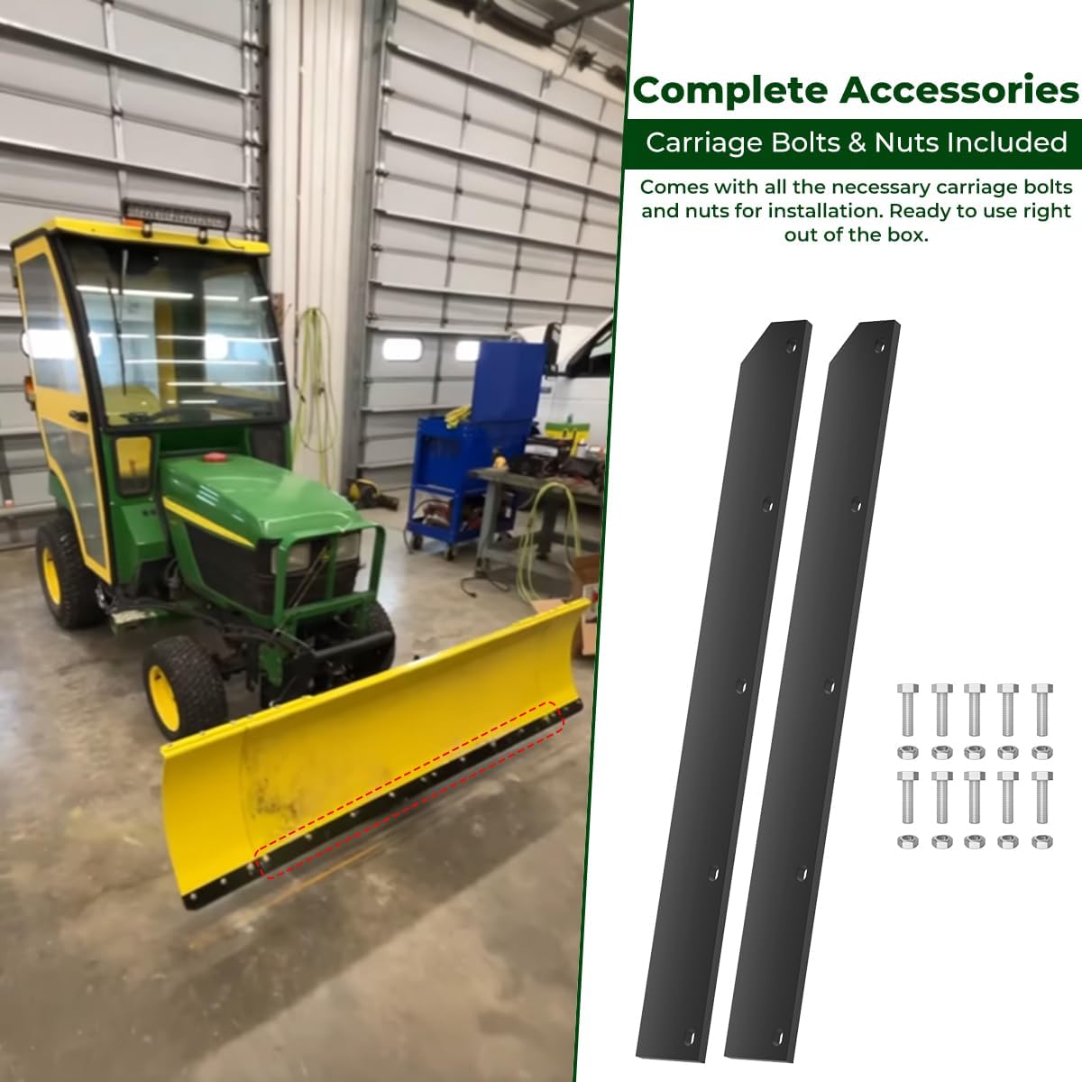1/2" Poly Cutting Edge Scraper Bar- Replacement for John Deere 54" Front Mount Snow Blade Plow, Replaces for M75679 Two-Part Assembly