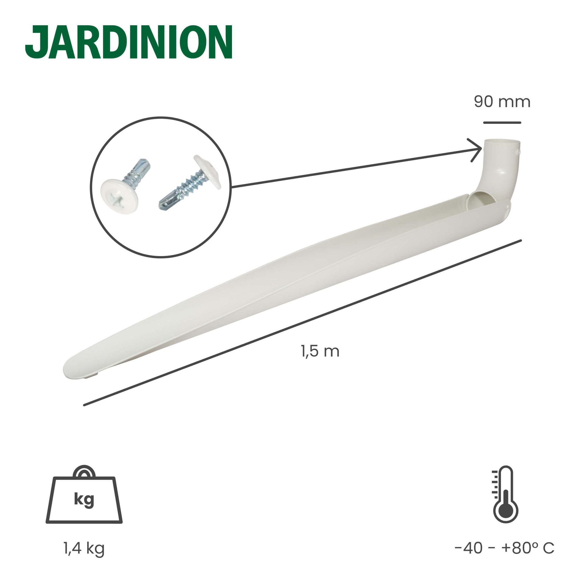 Alargador de bajante plegable 90 x 1500mm Blanco | Plástico, pieza de extensión para bajantes, favorece el desagüe del tejado, ahorra espacio