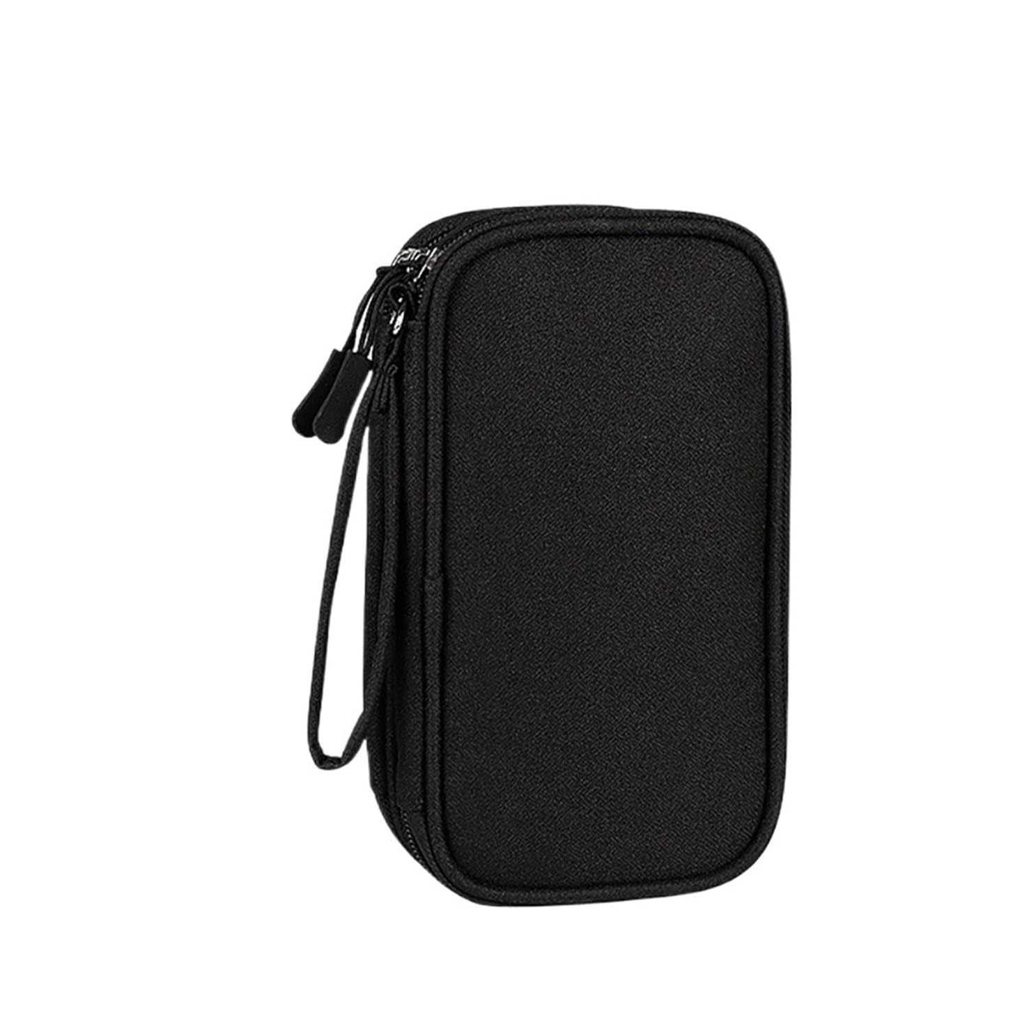 Organizador Cables Bolsa de almacenamiento de cables de datos de doble capa, bolsa organizadora de viaje, funda de transporte portátil, organizador de accesorios digitales for banco de energía(Black)