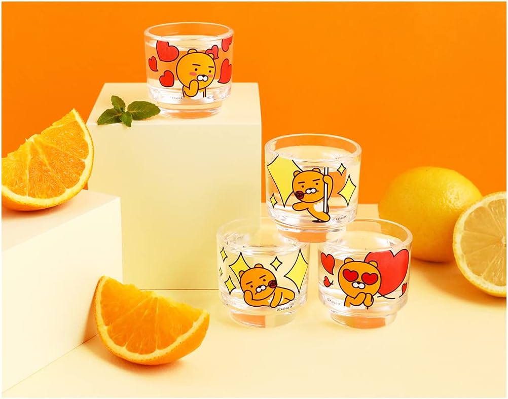 KAKAO Ryan Magic Korean Soju Shot Classes Set of 4P(소주잔) For Korean Soju, Whiskey, Tequila and Liquor