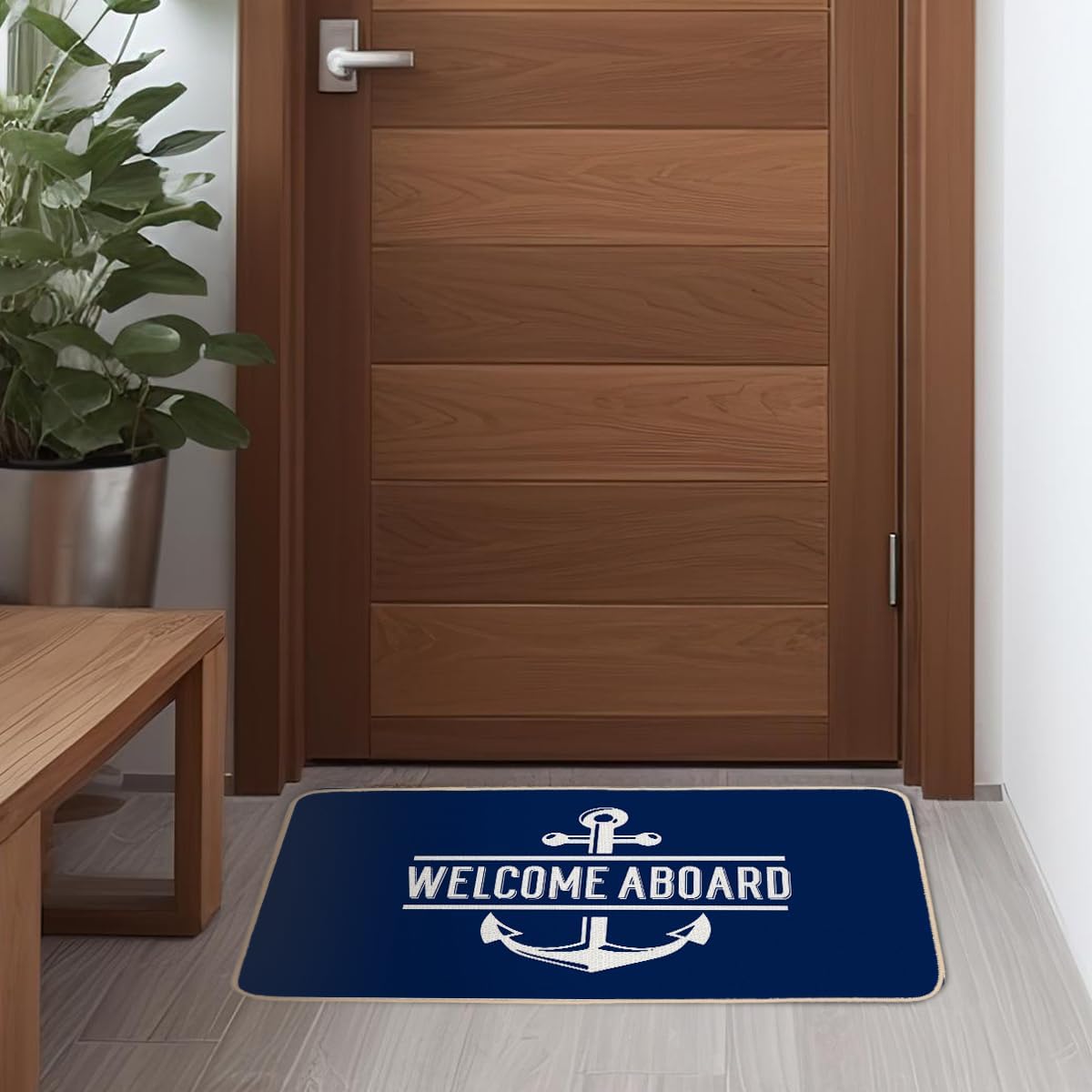 EXUQO Nautical Door Mat,Boat Mat,Welcome Mats for Floor,Anchor Decor,Welcome Aboard Navy Blue Door Mat,Lake House Front Door Porch Indoor Floor Mat,30x16 Inch - Image 3
