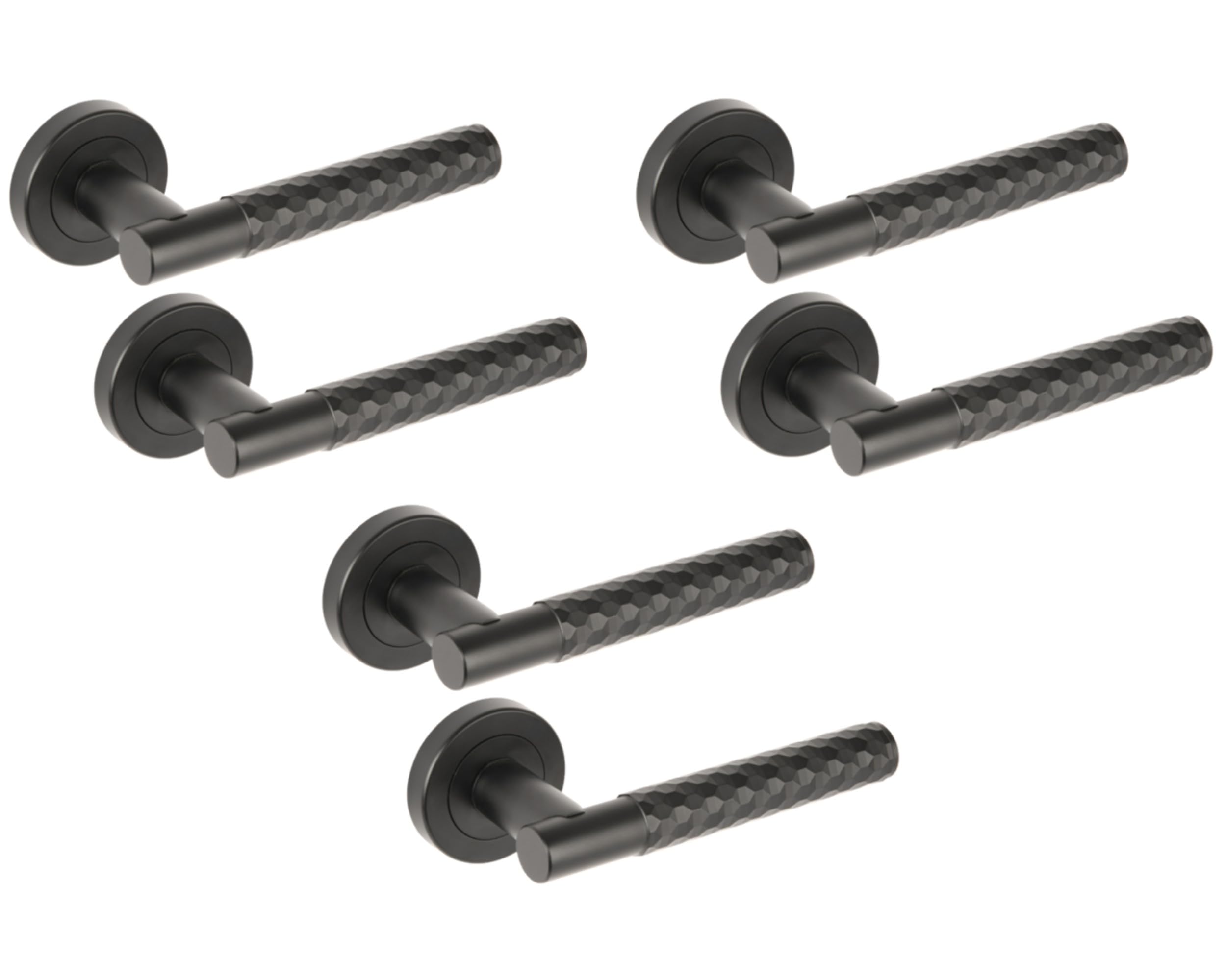 Hunta Black Matt Handlezone® 3 Sets Roca Diamond Cut Knurled Lever On Round Rose Door Handles, Internal Passage Latch Handles