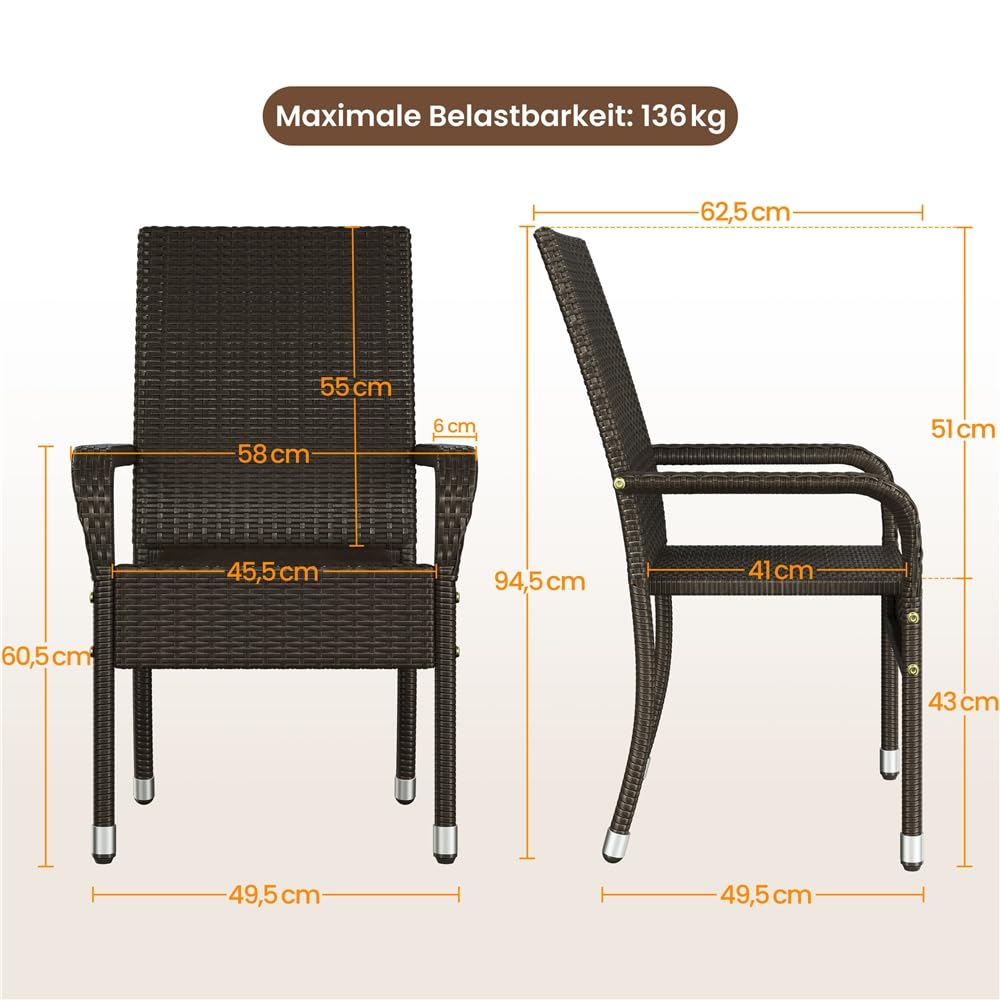 Yaheetech 4er Set Polyrattan Gartenstühle Stapelbar – Bild 3