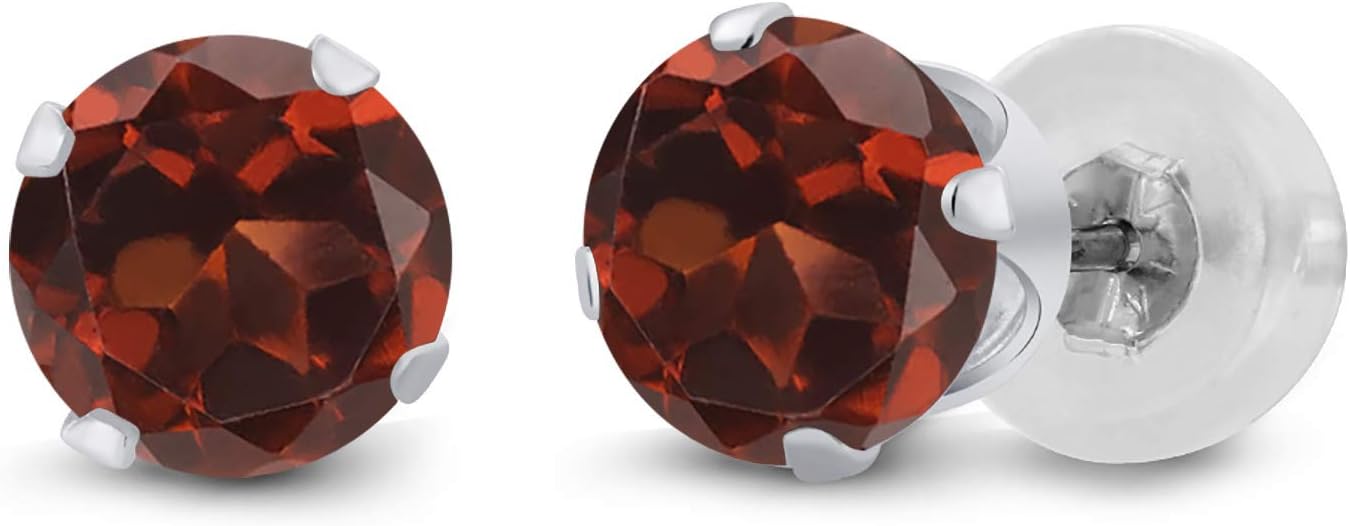 Gem Stone King 14K White Gold 4MM Round Gemstone Birthstone Stud Earrings for Women Men | Solitaire Gold Earrings | Silicone Backs | Jewelry for Her Him Mom Dad Wife