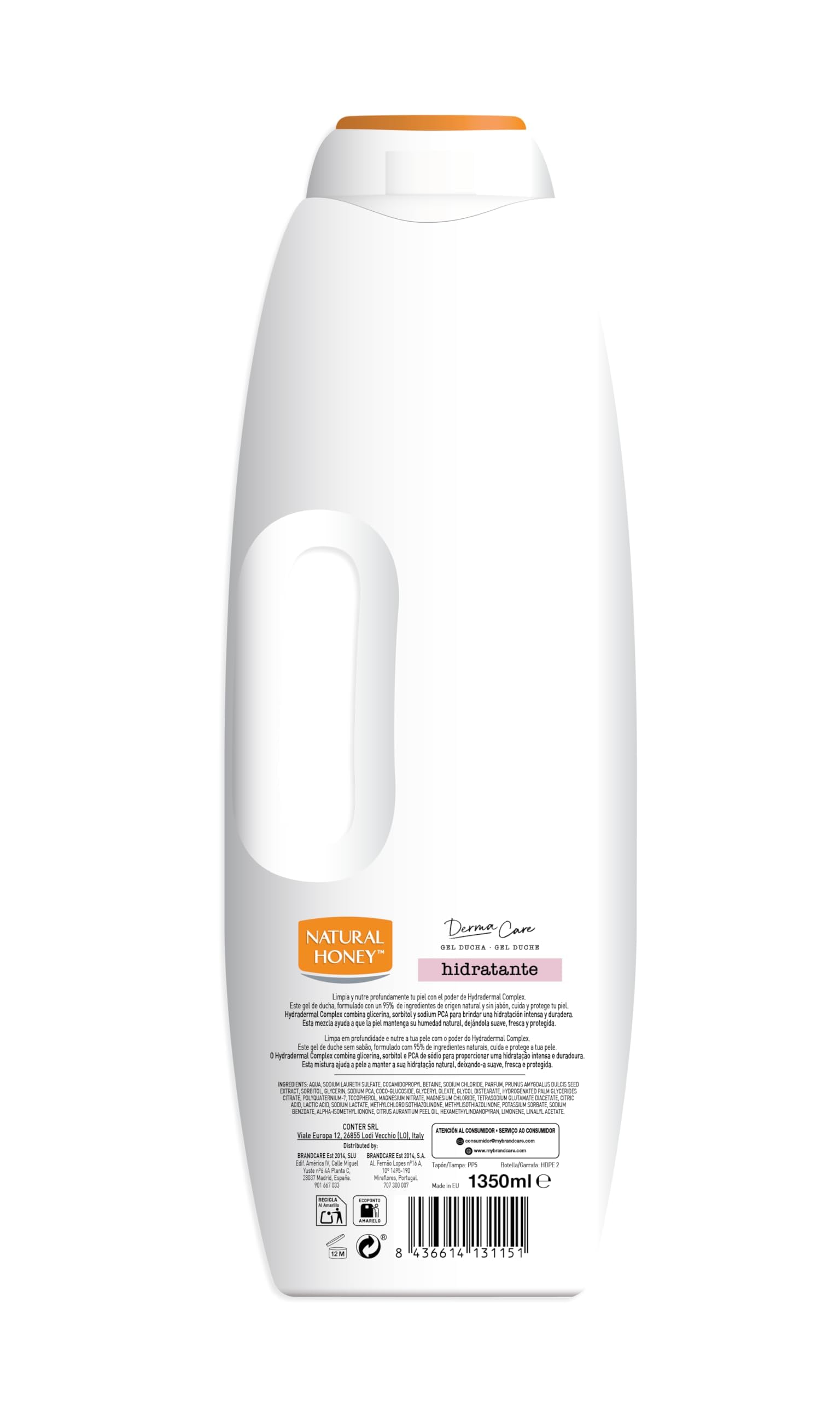 Natural Honey, Gel de Ducha Hidratante con Extracto de Almendras y Hydradermal Complex, Hidratación Intensa y Duradera para una Piel Suave, Fresca y Protegida, Línea Derma Care, 1350 ml