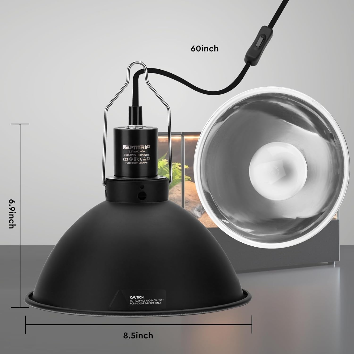 Reptile Light Fixture 8.5-Inch, Reptile Heat Lamp Max 150W, Reptile Tank Lighting Fixtures, Fixture for UVB Reptile Light, Reptile Lamps 2 Packs