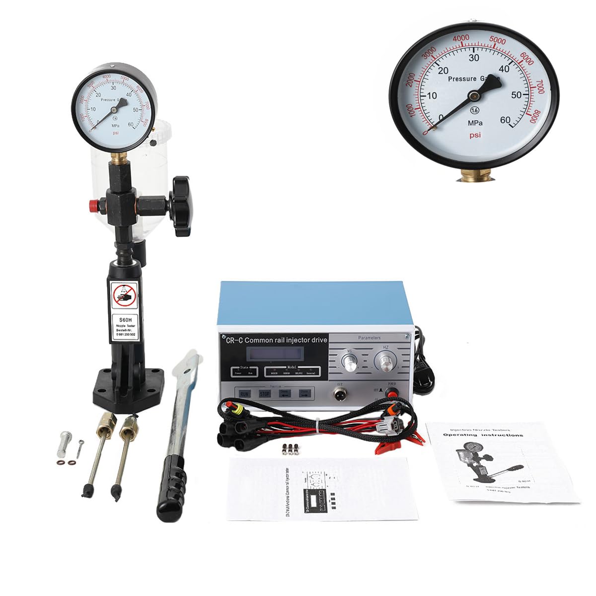 CR-C Common Rail Injector Tester Kit 600Bar/8700PSI CR-C Multifunction Professional Diesel Nozzle Tester + S60H Fuel Injector Nozzle Tester for 6190/6200/6170 Diesel
