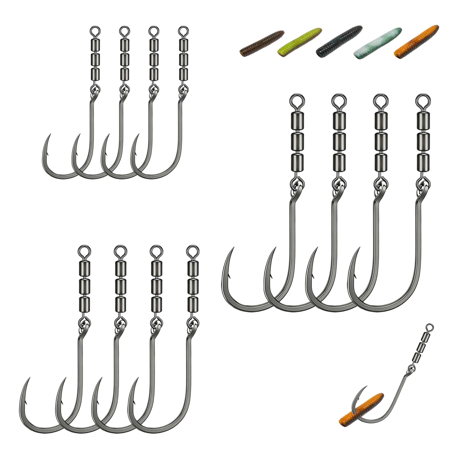 Anzuelos de Pesca Giratorios 12 Piezas 2# 4# 6# Acero Alto Carbono 360° para Trucha