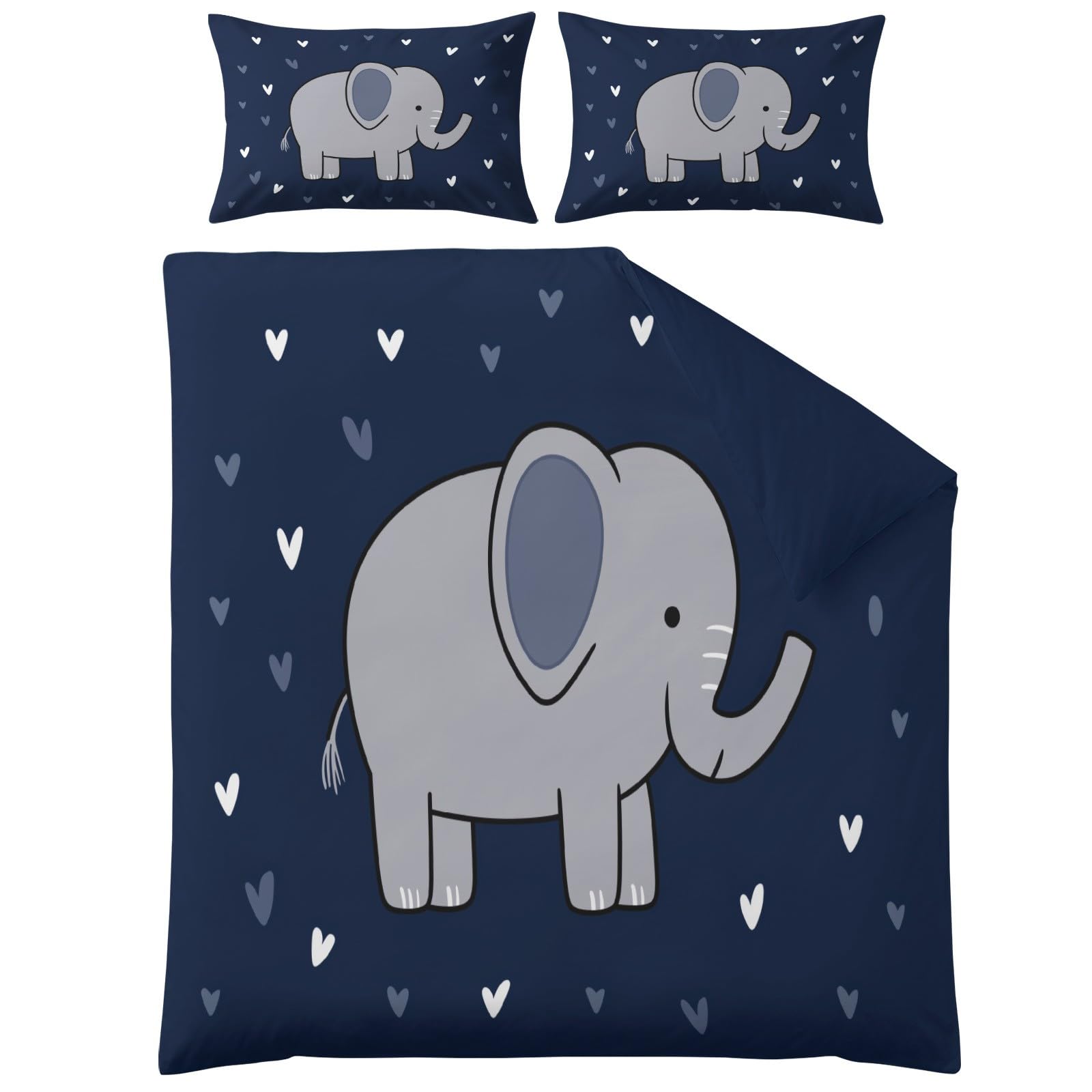 Bettwäsche 135x200 cm Kawaii minimal Elefant Herzen in Marineblau 2-teilig