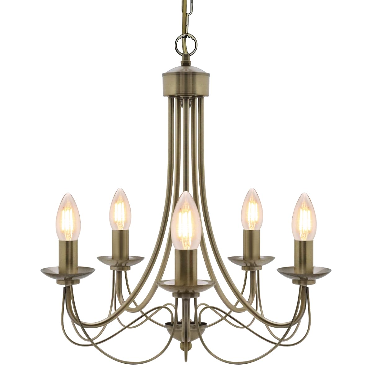 Long Life Lamp Company Brass 5 Lights Antique Pendant Light Vintage Chandelier K434
