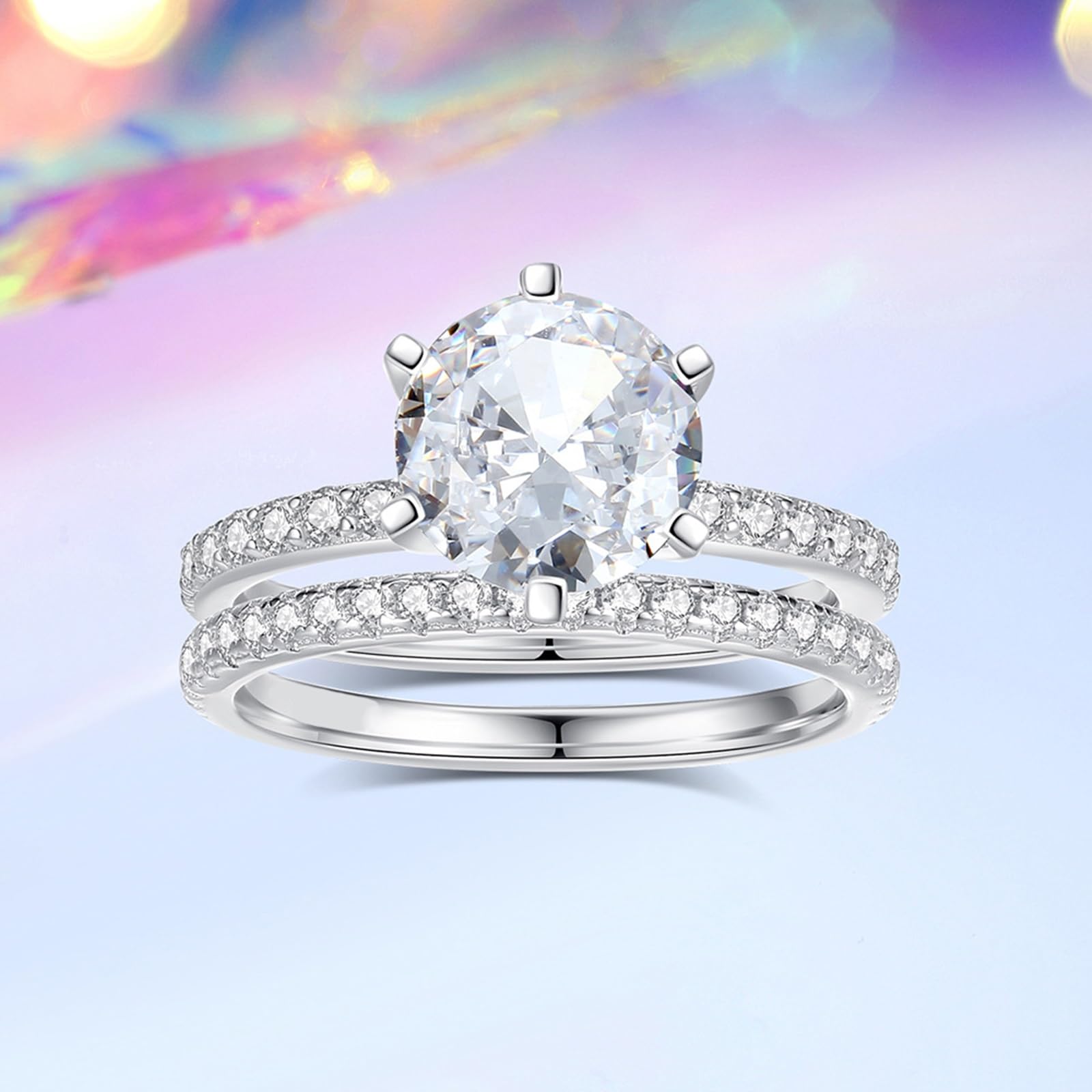 Set di anelli di promessa in oro bianco 18 carati personalizzato, classico anello impilabile in moissanite da 2 carati, da donna