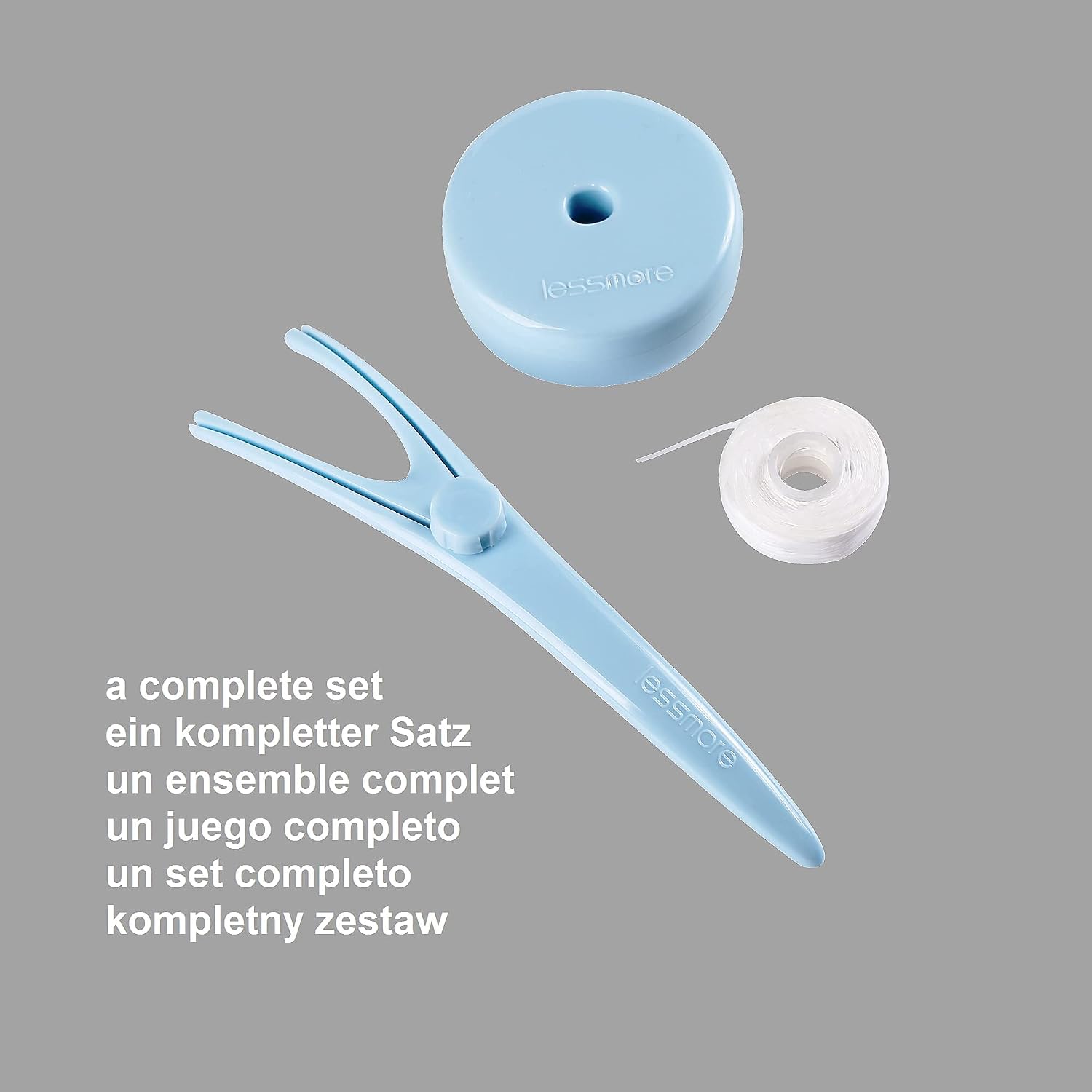 Eco-Friendly Lessmore Dental Floss Set for Teeth Floss Holder with Dispenser/Stand + Refill Floss Roll Total 100m for 2 Years Supply & Made from Food Grade Material & 3 Colors (one Pack, Blue)