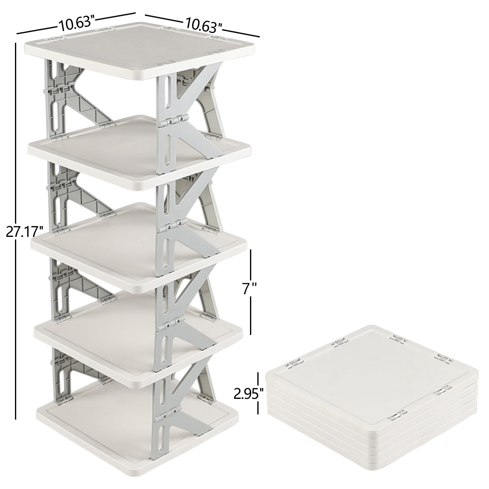 Eagrye 5 Tier Vertical Narrow Shoe Storage Organizer for Saving Space, Gray Plastic Small Collapsible Shoe Rack for Entryway, Closet, Bedroom