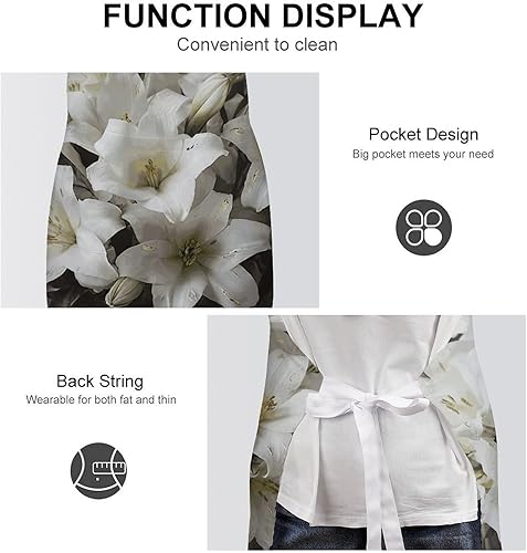Miniatura 6 de Personalized White Lily Bouquet Adult Apron, Kitchen Cooking Aprons for Woman Man, Adjustable Bib Apron with Pocket for Baking, BBQ Crafting