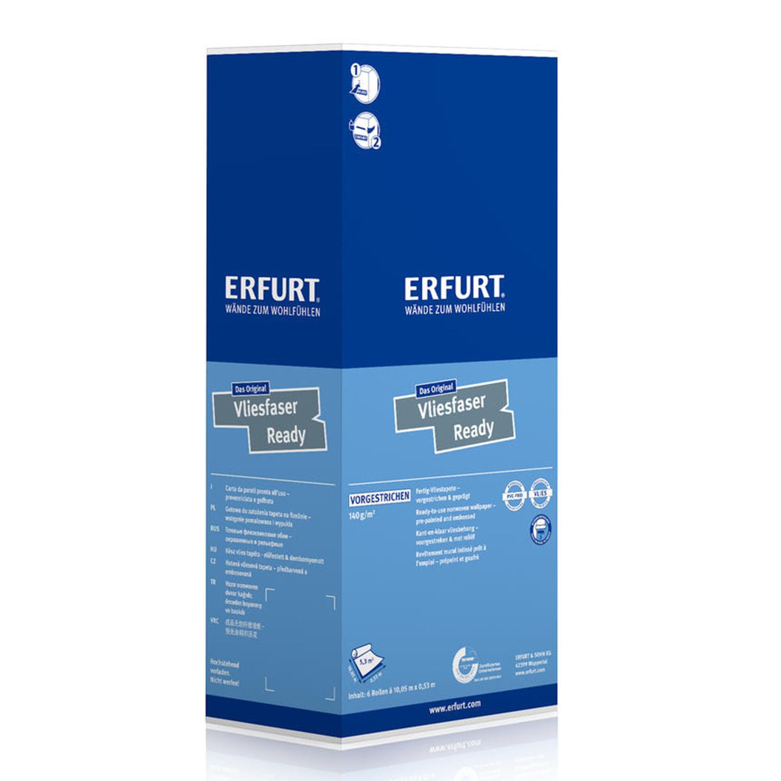 Erfurt Vliesfaser Ready 302 Vliestapete 10.05X0.53 weiße Fertigtapete 6 Rollen 1004371