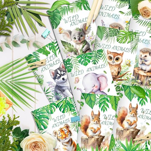 24 Pcs Jungle Safari Favors Notepads - Jungle Safari Themed Stationery Mini Notebooks with 12 Unique Cute Cartoon Wild Animals (Lion, Giraffe, Elephant, Tiger) & Tropical Leaves, 3.15x4.92 Inches - Image 7