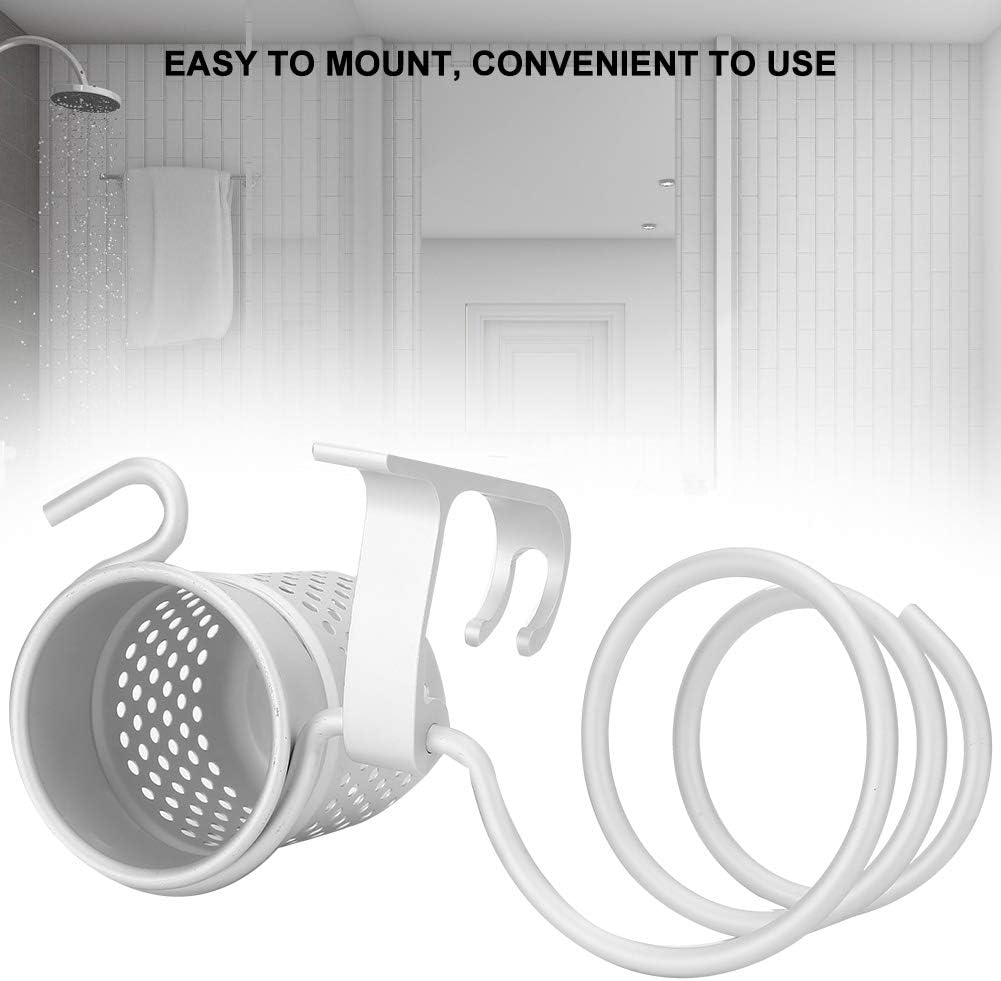 Hair Dryer Holder Stand - Space Aluminum Bathroom Organizer with Double Hook & Ventilated Design - Easy Install & Space-Saving Solution