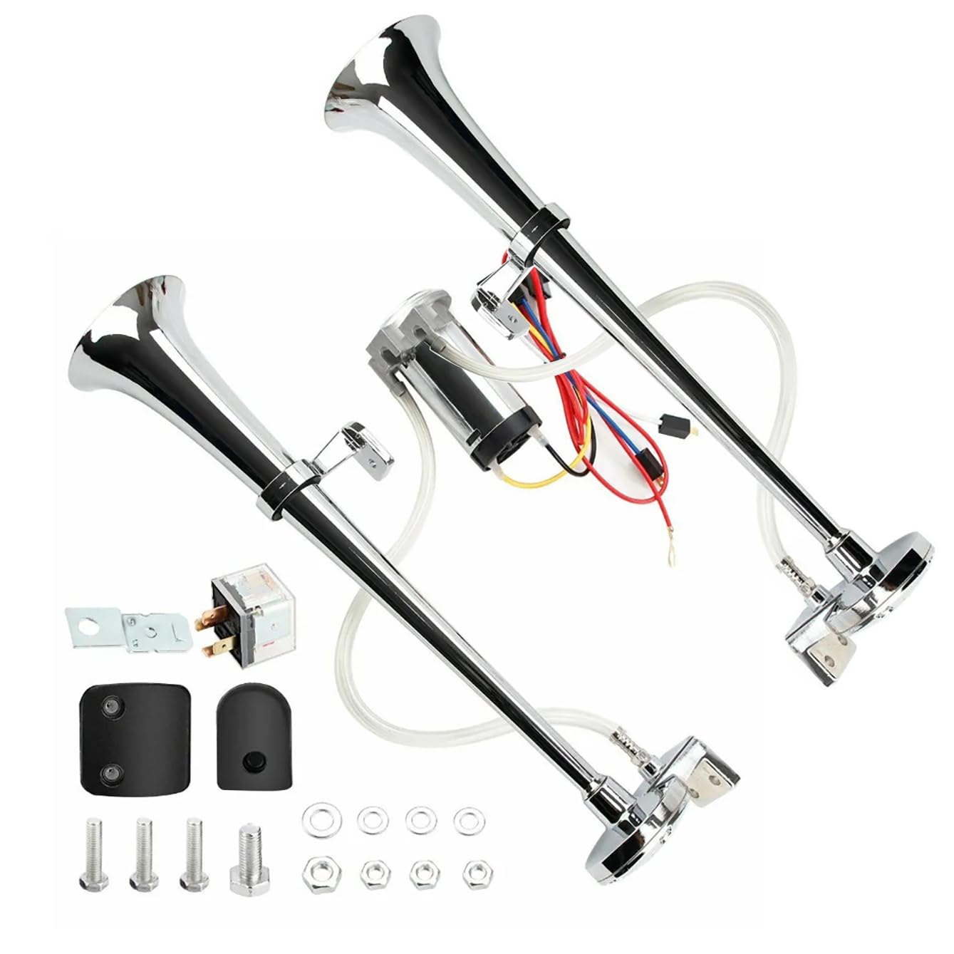 NEWFUN Bocina Aire Comprimido, Bocina Camion, Claxon Coche 12v Potente, Bocinas Musicales, para Coche Camión Coche Triciclo Barco Tren Etc （ Compresor ya Incluido en el Kit）