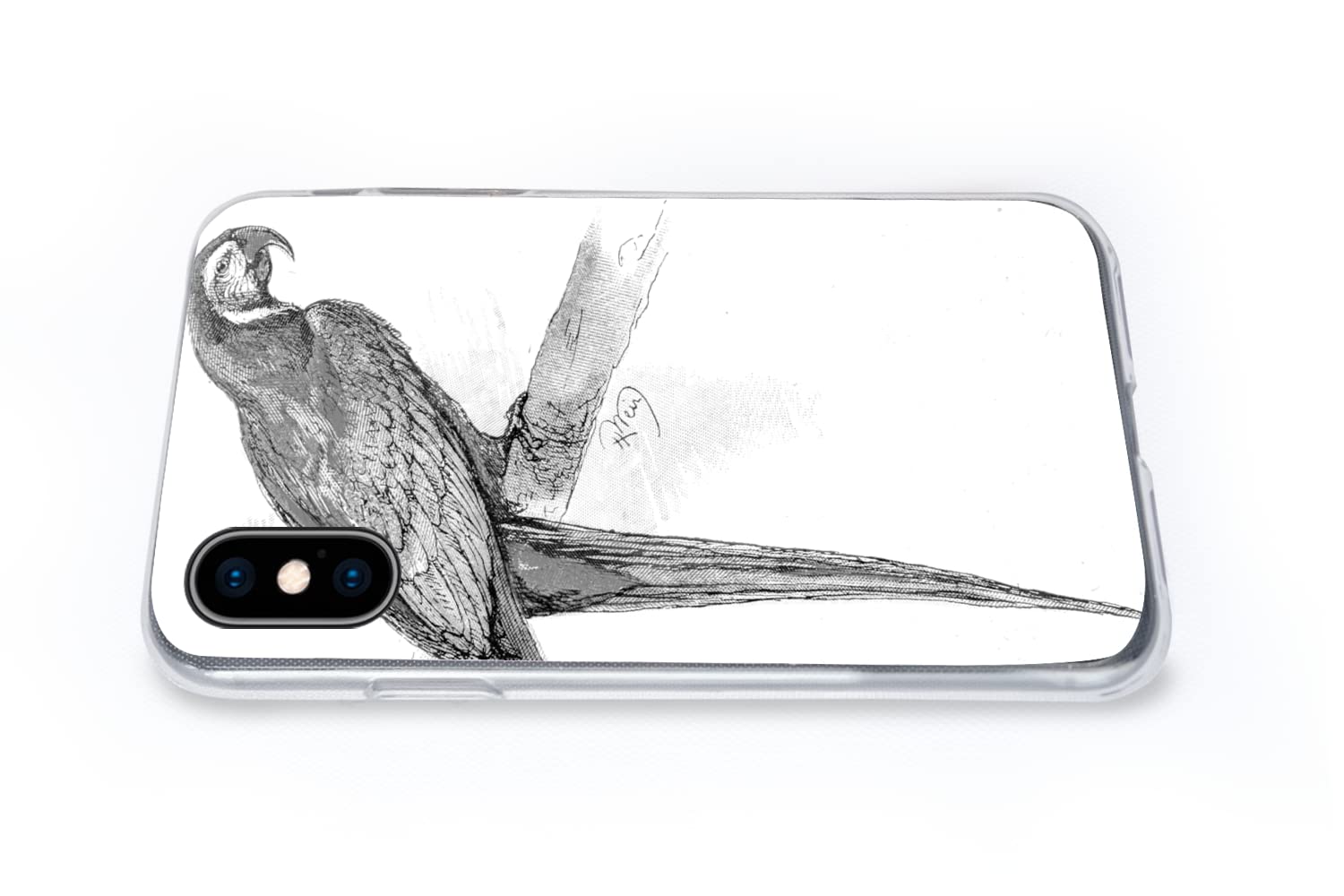 MuchoWow Funda para iPhone X - Una ilustración Antigua de un Loro - Blanco y Negro - Funda de Silicona/Funda Blanda para teléfono móvil