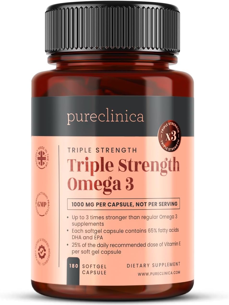 Triple Strength Omega 3 1000mg x 180 Capsules - 6 Months Supply!