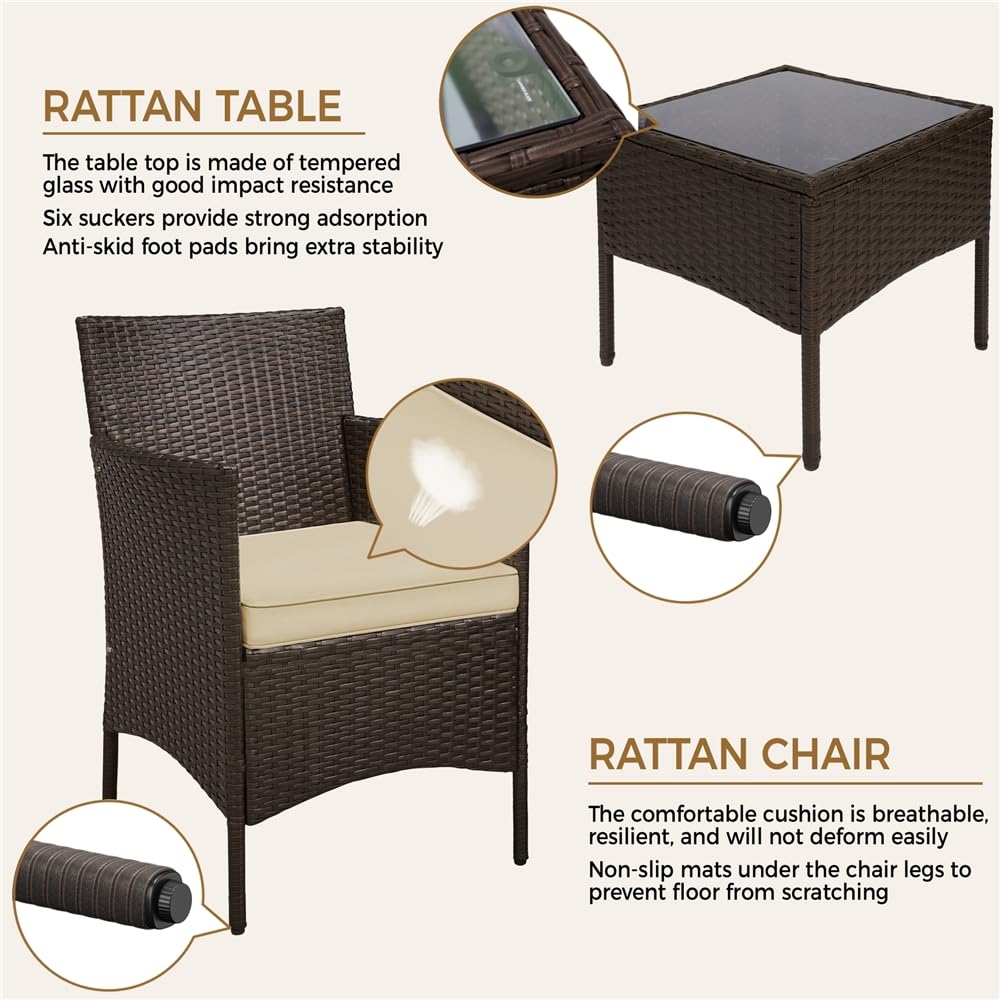 Yaheetech Set Mobili da Giardino 2 Poltrone e 1 Tavolino in Rattan PE Impermeabile Marrone