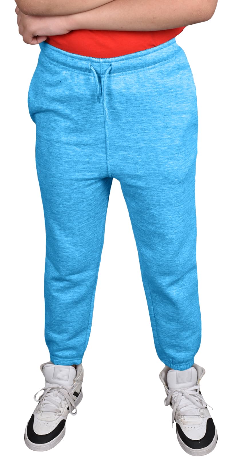 True Face Kids Trouser Fleece Jogging Bottoms PE Sweatpants Multi Pockets Drawstring Elasticated Joggers Cuffed Girls Boys Plain Sports School Pants Turquoise 7/8