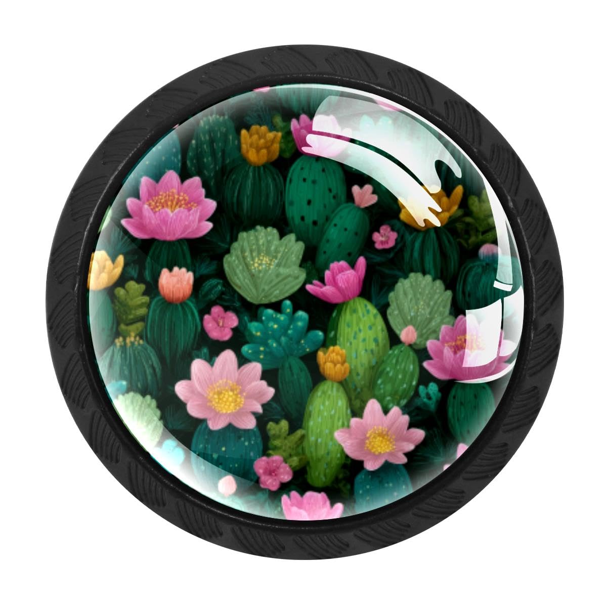 4 PCS Kitchen Cabinet Knobs, Cactus Flowers Drawer Knobs Dresser Handles