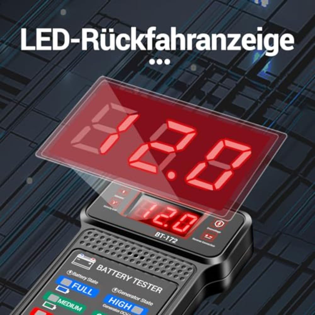 Tester digitale per batteria auto 12 V e analizzatore di carica con schermo LCD inversione di polarità per la protezione dei veicoli