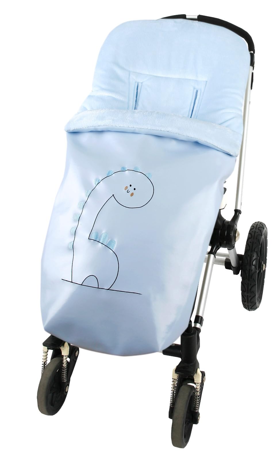 Saco Silla Universal CITYBEBE de Polipiel Celestee con bordado de Dinosaurio, Interior en Tejido Polar, con cremalleras laterales.