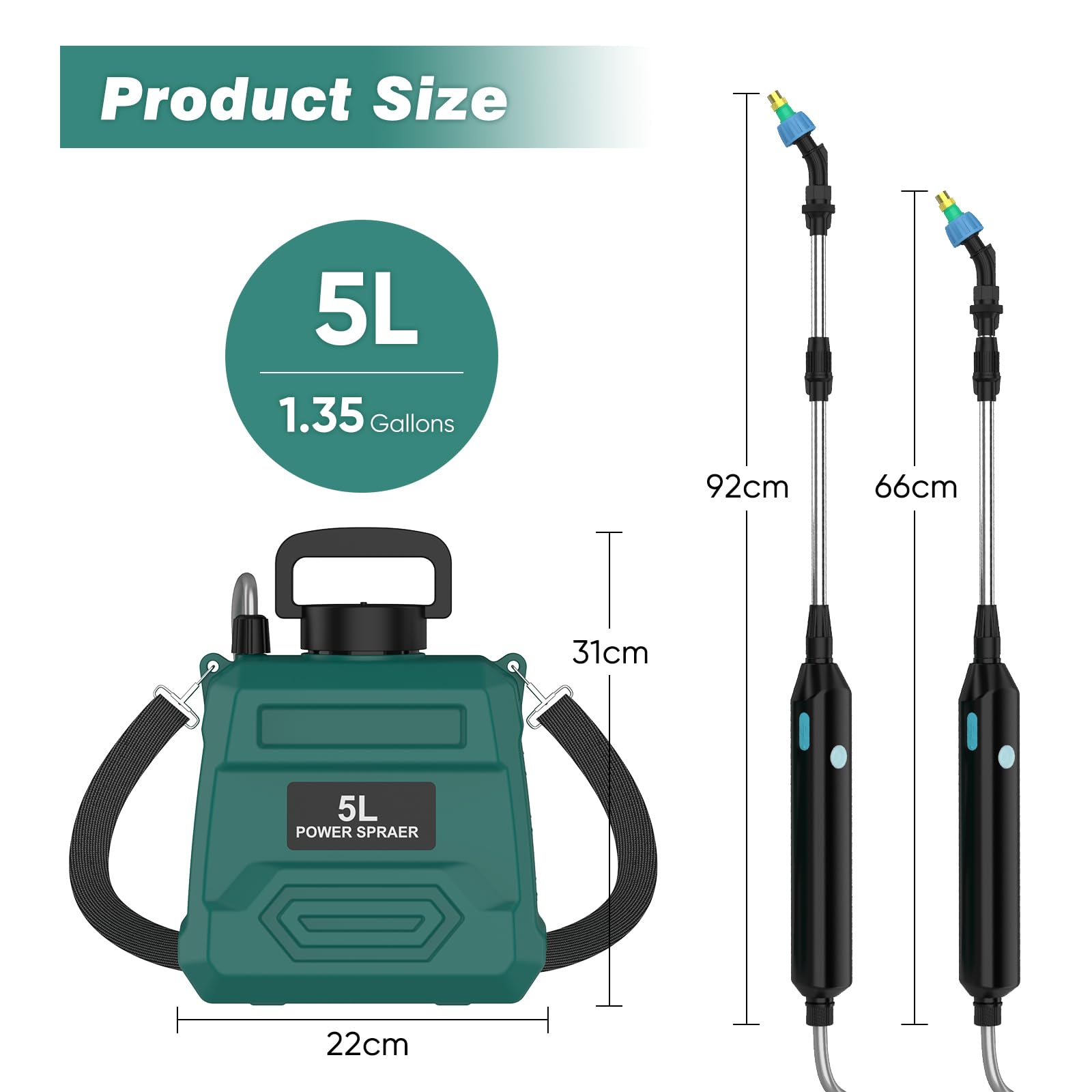 Pulvérisateur électrique 5L 1800mAh Rechargeable Jardin avec Buses Télescopique Vert