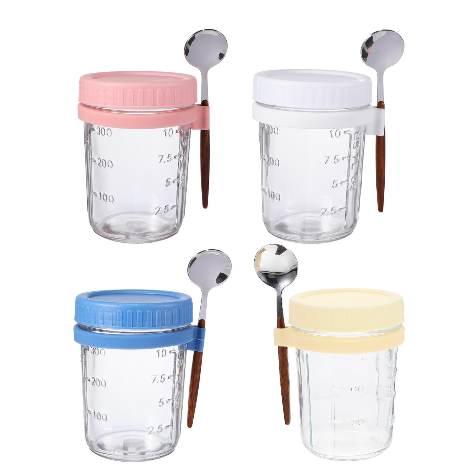 Toyvian 4 Piezas Frascos de Vidrio para Avena Nocturna de Recipiente Reutilizable para Yogur Recipiente para Almacenar Avena Vaso para Mezclar con Tapa Hermética