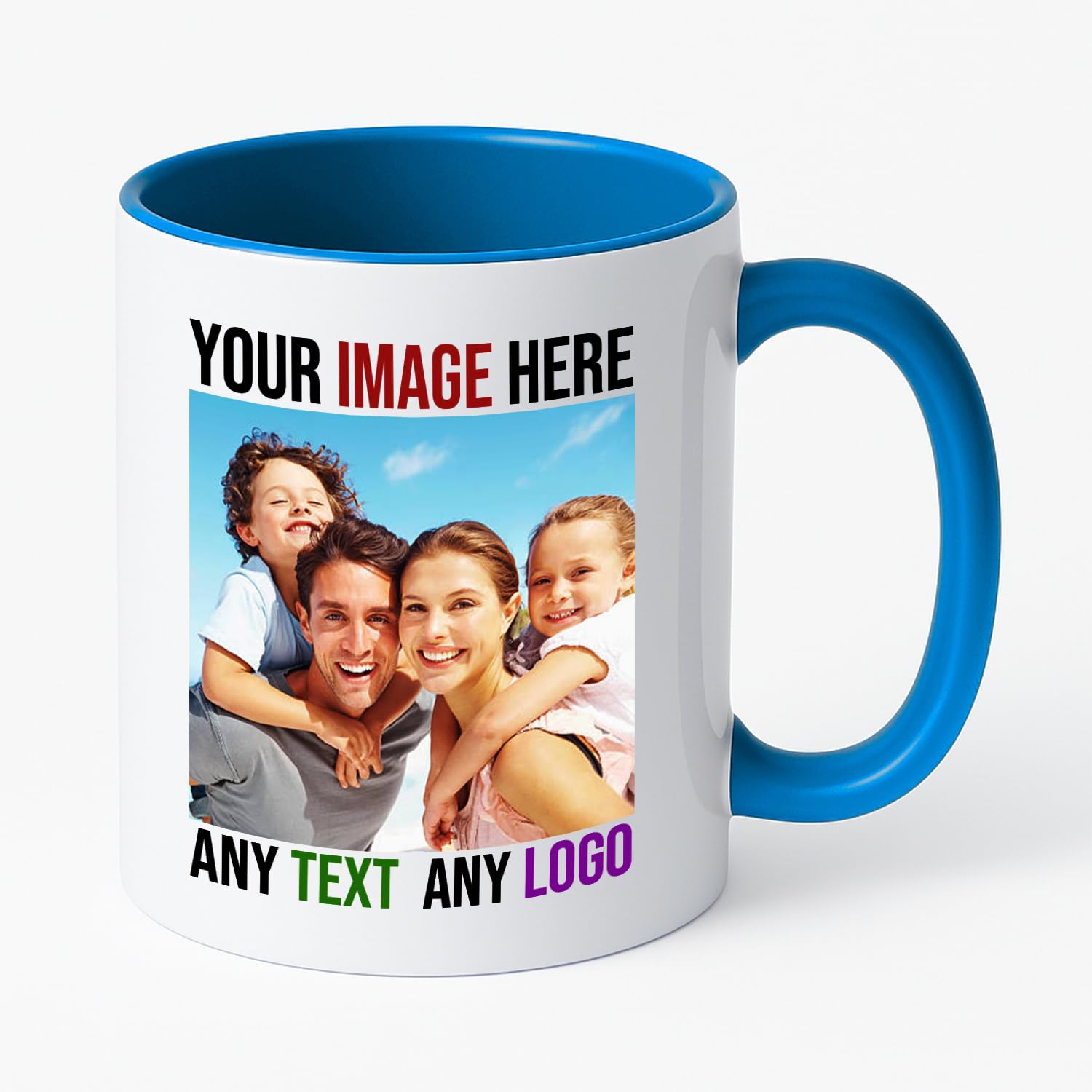 PrintWink Personalised Mug | Coloured Custom Coffee Cup with Photo & Text | Coloured Handle and Inner Mugs for Tea & Hot Chocolate | Unique Gift for Men & Women | Light Blue — image 1