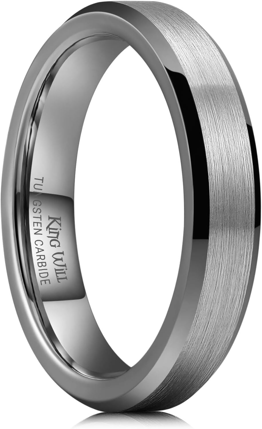 King Will Tungsten Men's Wedding Ring - Available in 6mm to 10mm, Black/Silver, Matte Finish, Beveled Polished Edge, Comfort Fit