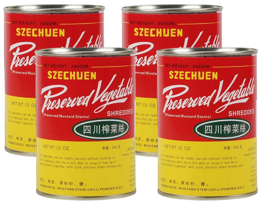 (4 Packs) Szechuen Traditional Szechuan Preserved Vegetable, Shredded, 12oz Each