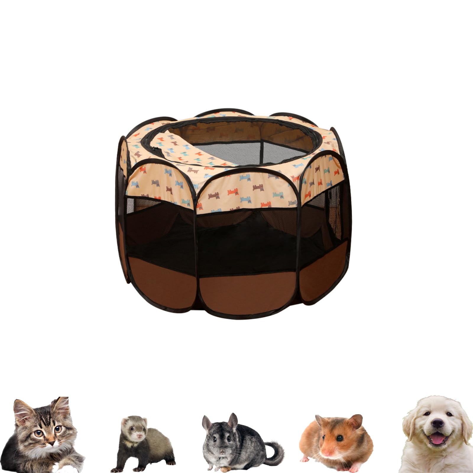 Parque Plegable para Perros, Portátil Parque para Perros, 74 X 74 X 43 Cm, Oxford Impermeable, Parque para Perros Conejos, Conejillos De Indias, Gatos para Interior O Exterior (Nuevo marrón)