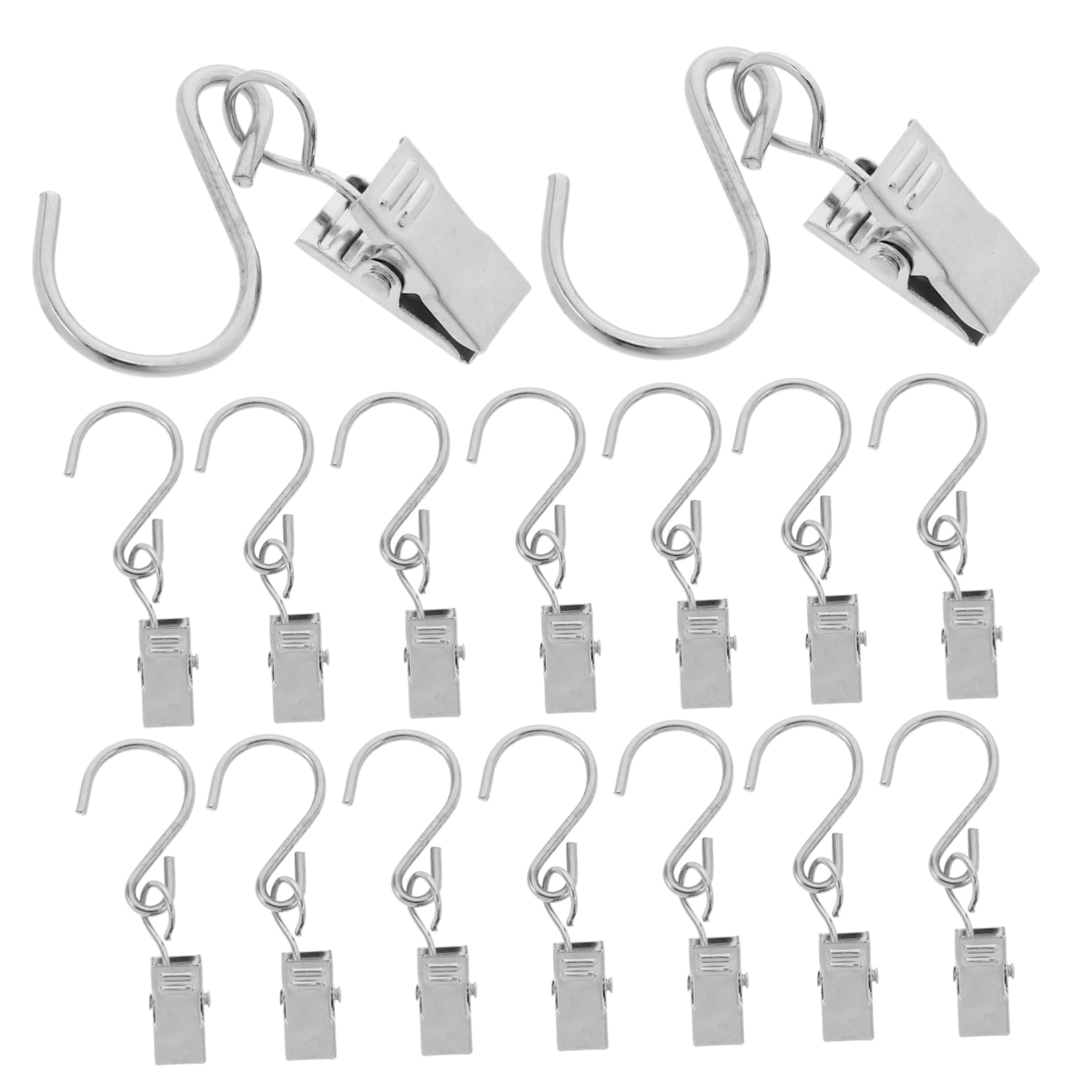 HEMOTON 20pcs Stainless Steel Light Hangers with Clips Heavy Duty Curtain Hooks for Outdoor String Lights Garden Decorations Rv and Camping Tents Versatile for Hanging