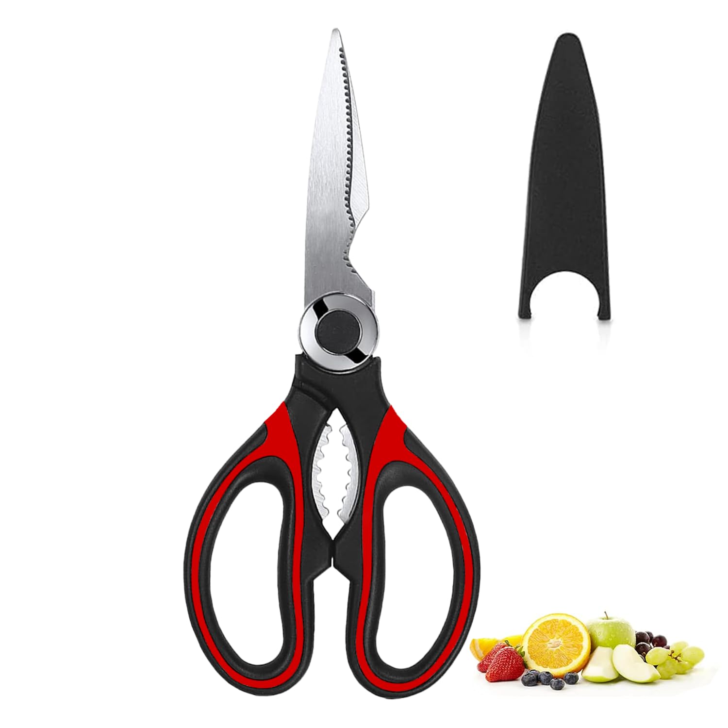 JANGII Kitchen Scissors Sharp Heavy Duty Kitchen Scissors Stainless Steel Multipurpose Utility Scissor Kitchen Shears for Chicken Meat Scissors UK Dishwasher Safe (1X Red Black)