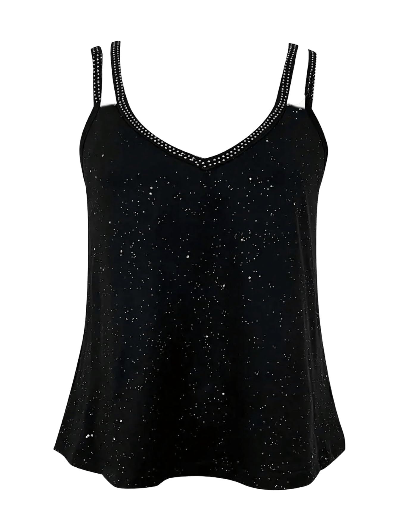 Floerns Canotta da donna con scollo a V glitterata con strass senza maniche scintillante