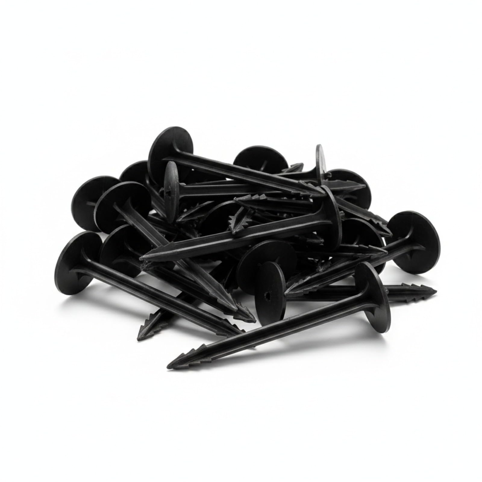 singhal 200 pcs plastic ground anchor peg 17 cm | heavy duty garden stake for weed mat, landscape fabric & net fixing | uv resistant, weatherproof, barbed design (black)