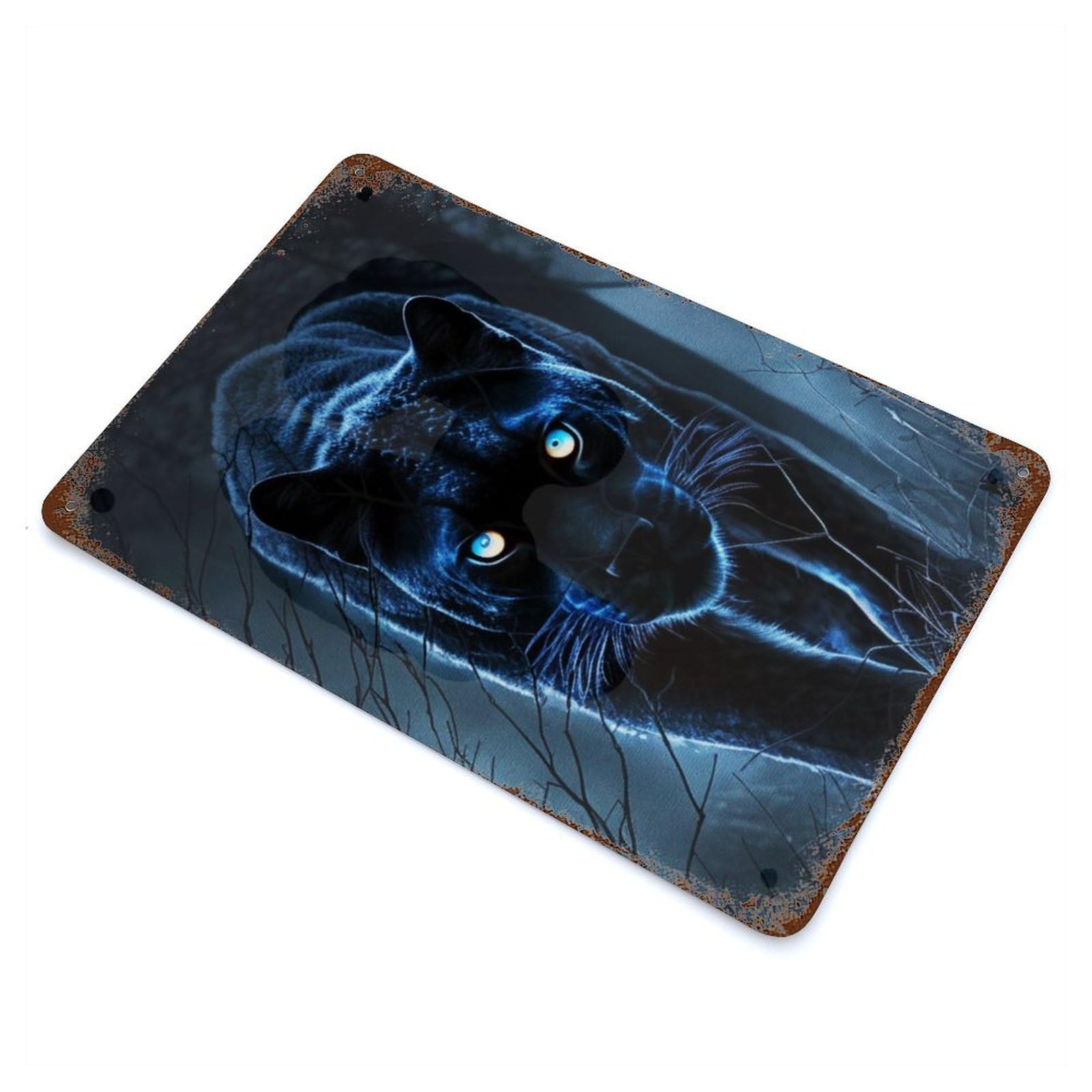 Black Tiger Rust Effect Tin Sign 11.8"x7.9", Novelty Wall Decor for Garage, Pub Or Kitchen